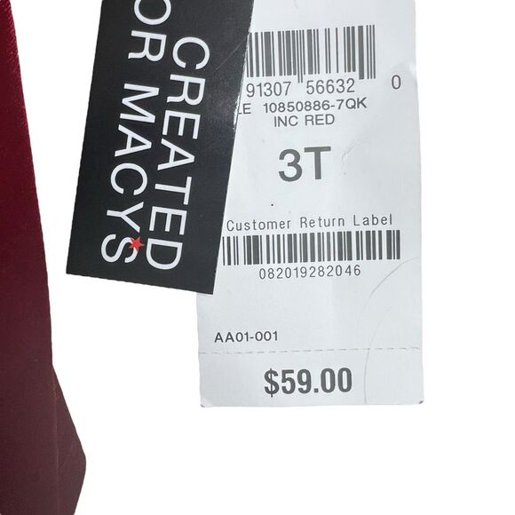 NEW INC International Concepts Girls Velvet Dress 3T Red Belted Long Sleeve - Picture 4 of 8